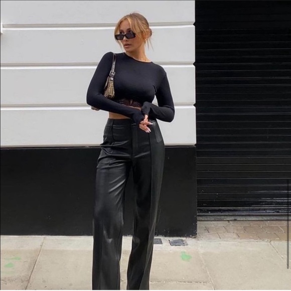 Zara | Pants u0026 Jumpsuits | Zara The Francoise Full Length Straight Leg Faux  Leather Black Blogger Fav Pants | Poshmark